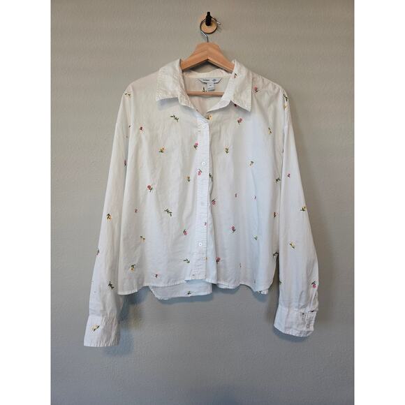 Old Navy Plus 2X White Floral Embroidered Cropped Shirt Cotton Button Down Shirt - Picture 4 of 9